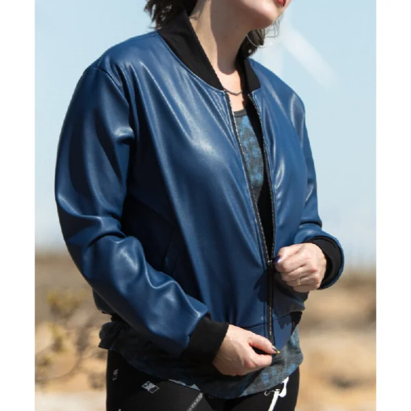 Sister Wives S17 E1 and 2 Meri Blue Leather Bomber Jacket crop