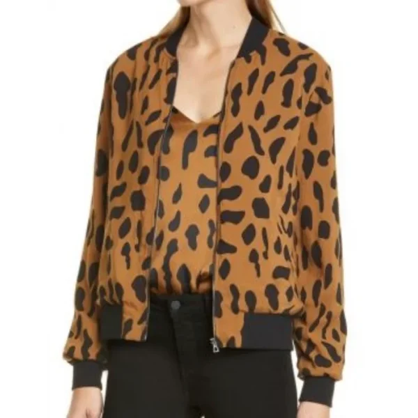 The Talk May 20 Carrie Ann Inaba Leopard Bomber Jacket crop