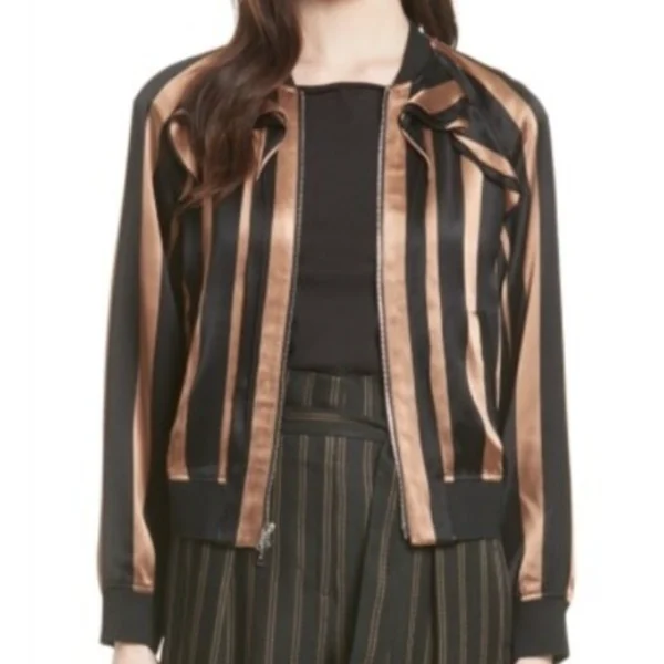 The Young and the Restless Oct 17 Tessa Black Gold Striped Bomber Jacket crop