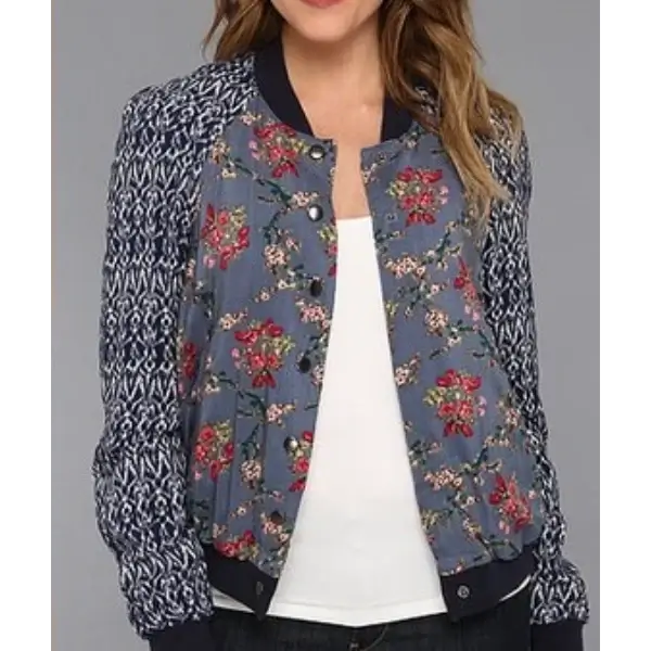 Melissa and Joey S4 E5 Lennox Blue Floral Bomber Jacket crop