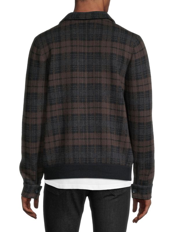 VINCE Plaid Wool and Cashmere Bomber Jacket