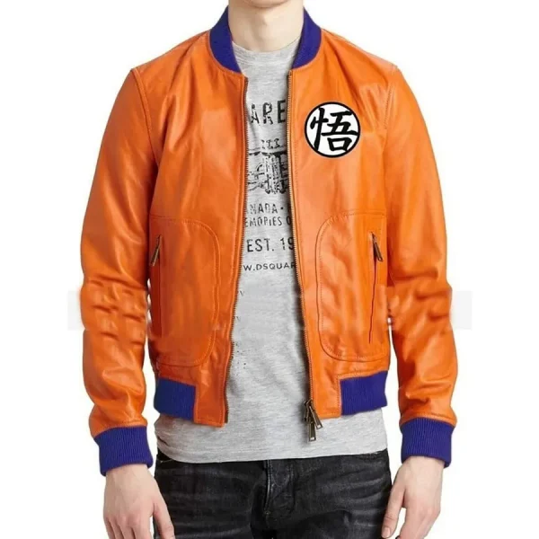 Dragon Ball Z Goku Orange Leather Bomber Jacket