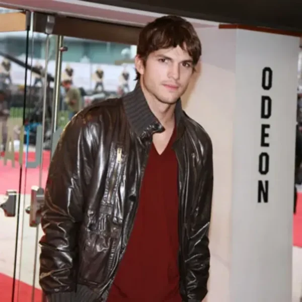 Ashton Kutcher Black Leather Jacket