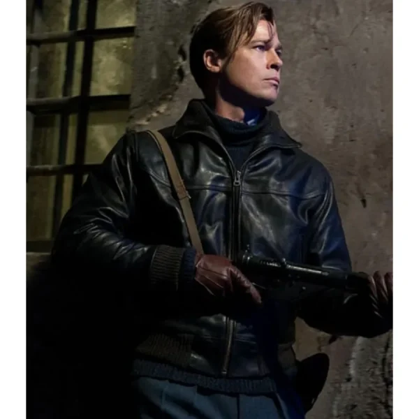 Brad Pitt Allied Black Leather Bomber Jacket
