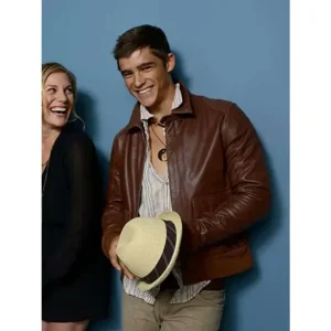 Brenton Thwaites Brown Leather Bomber Jacket