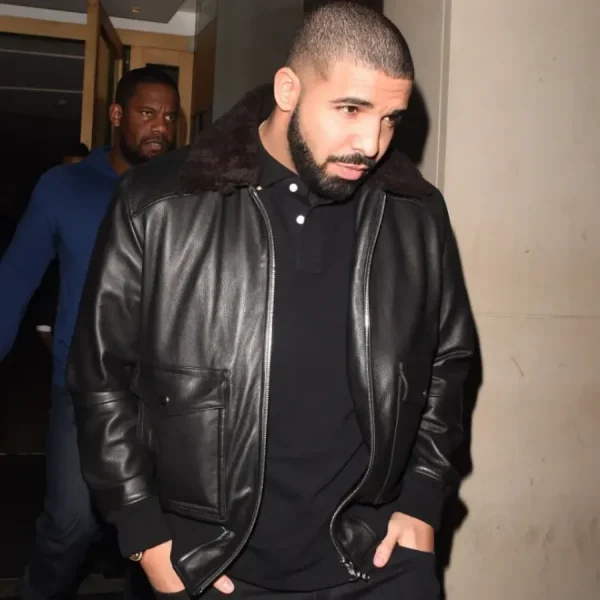 Drake Black Leather Bomber Jacket