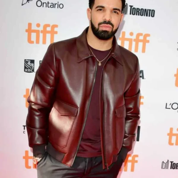 Drake Maroon Brown Leather Bomber Jacket