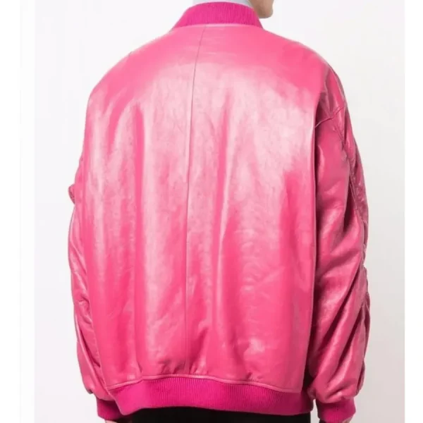 Drake Pink Leather Bomber Jacket