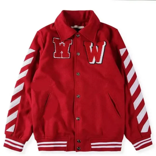 Justin Bieber Off White Red Varsity Jacket Replica