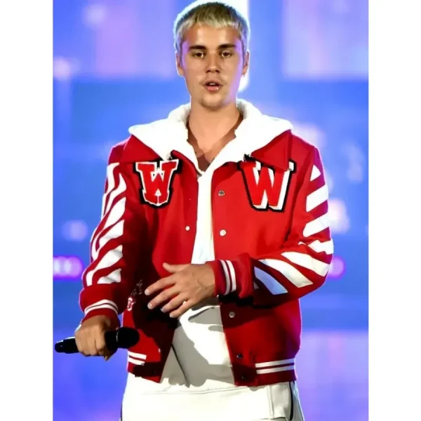 Justin Bieber Off White Varsity Jacket Replica