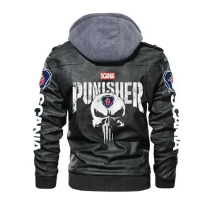 Punisher Black Hooded Biker Bomber Jacket